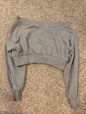 Women's Cropped Gray Sweatshirt Top - Classic Pullover Style